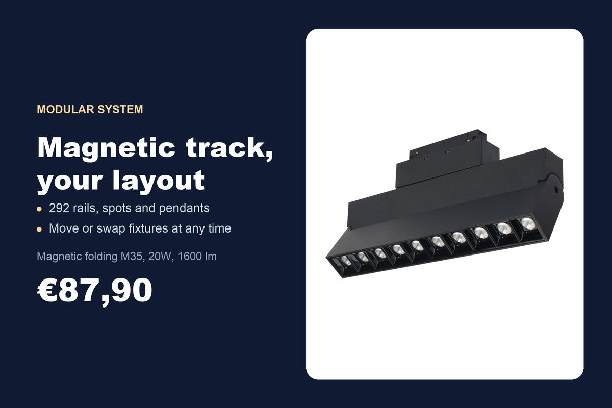 Magnetic track lighting: 292 rails, spots and pendants