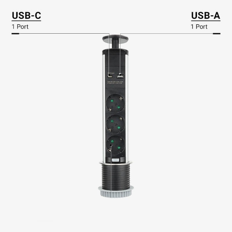 3-Sockets with Type A+C (TOTAL 5V/3.4A), with 1.5m Cable, Black — image 4