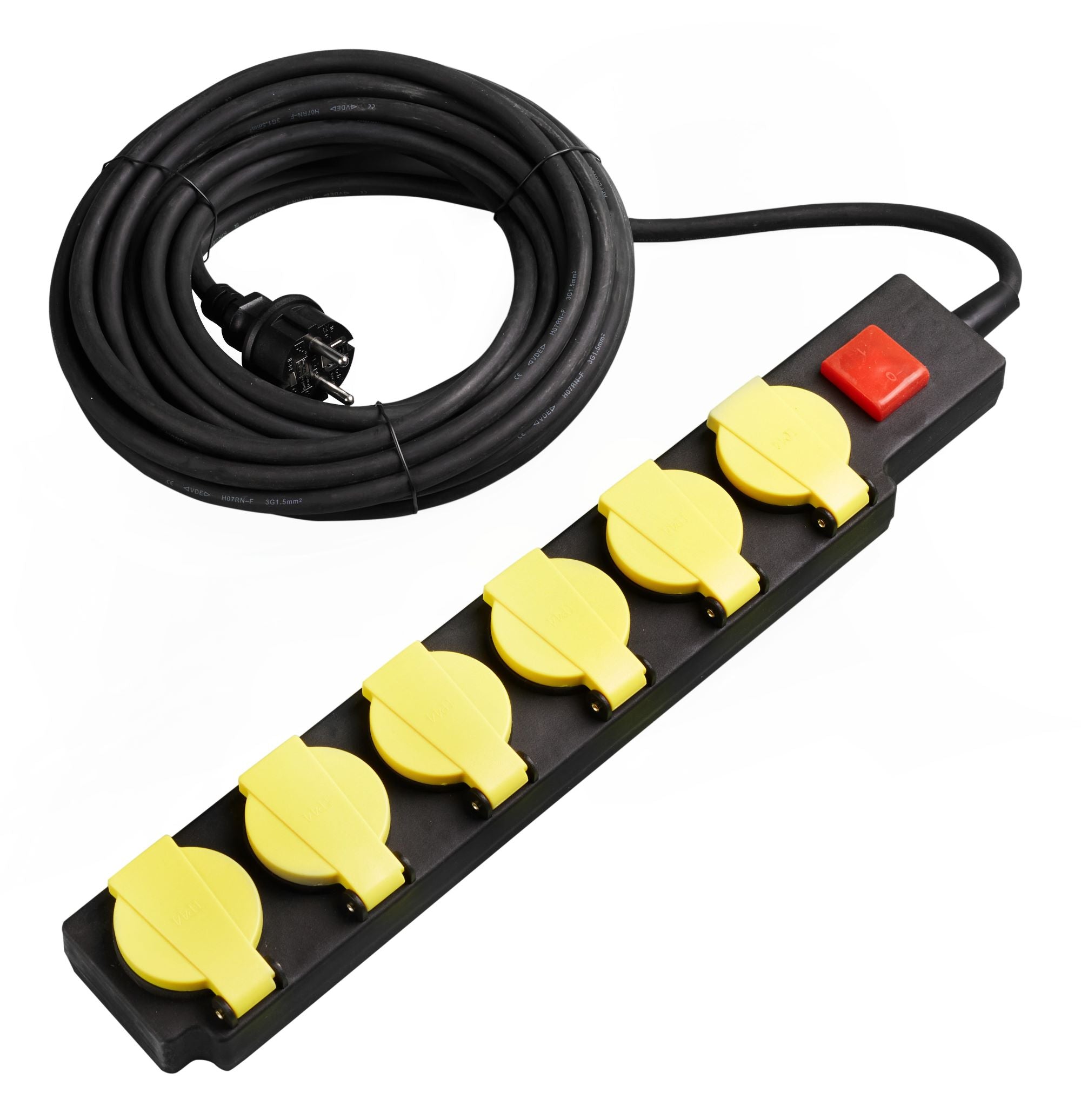 Power Strip, 6 Sockets, On/Off button, IP44, 10m — image 1