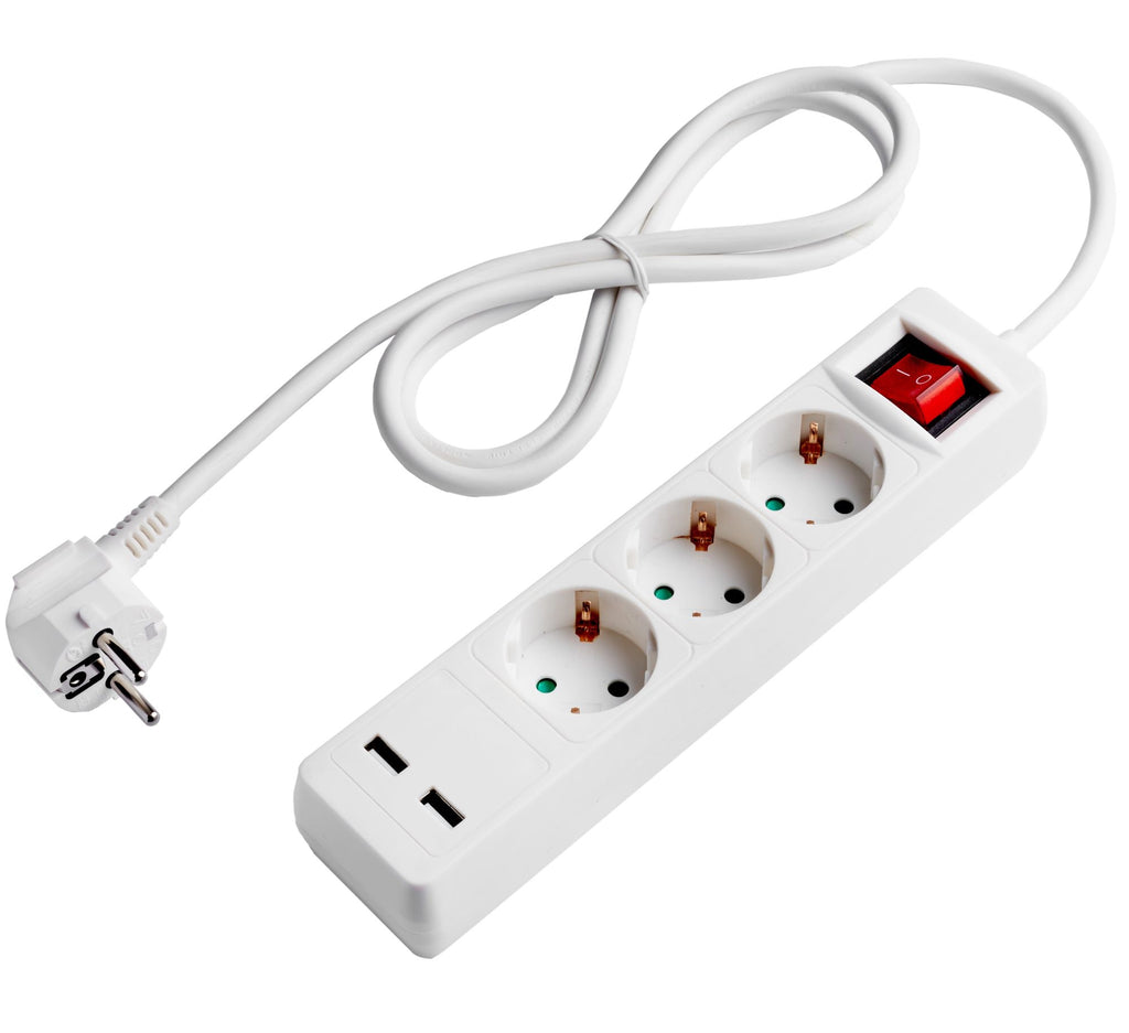 Power Strip, 3 Sockets, On/Off button, 2xUSB, 1.5m — image 1