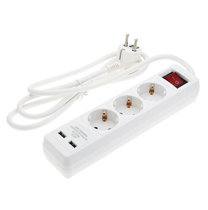 Power Strip, 3 Sockets, On/Off button, 2xUSB, 1.5m — image 2