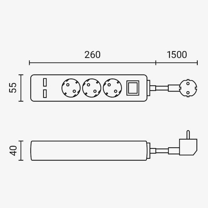 Power Strip, 3 Sockets, On/Off button, 2xUSB, 1.5m — image 3