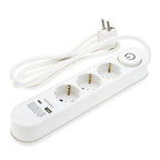 Power Strip, 3 Sockets, On/Off button, USBx2, 1.5m, Oval — image 2