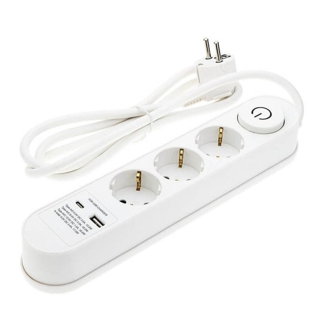 Power Strip, 3 Sockets, On/Off button, USBx2, 1.5m, Oval — image 2