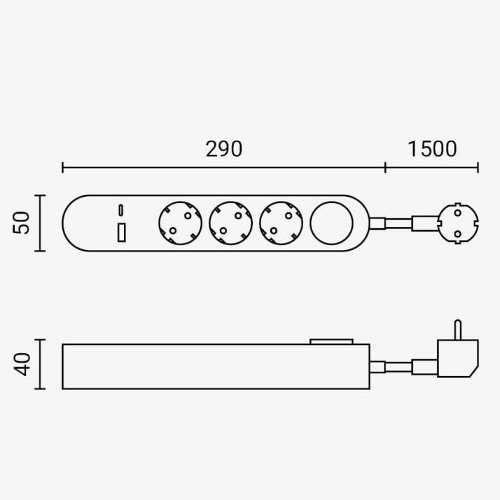 Power Strip, 3 Sockets, On/Off button, USBx2, 1.5m, Oval — image 3