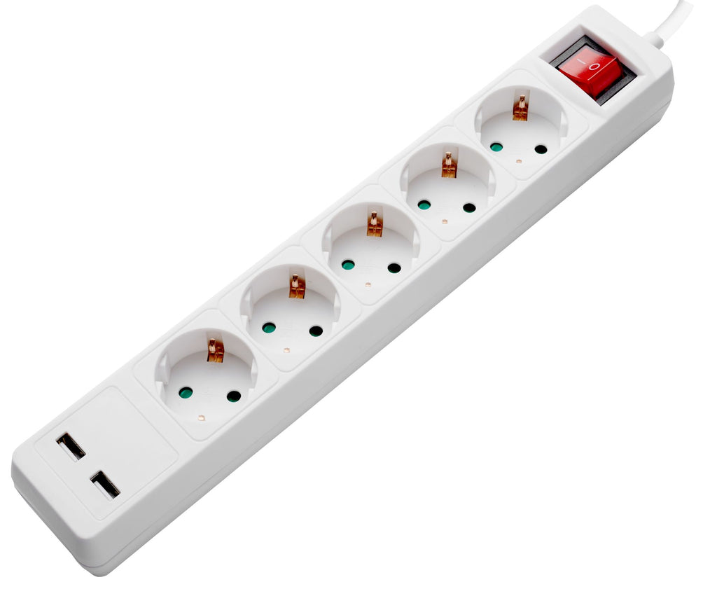 Power Strip, 5 Sockets, On/Off button, 2xUSB, 1.5m — image 1