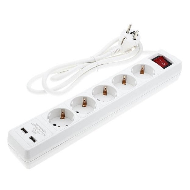 Power Strip, 5 Sockets, On/Off button, 2xUSB, 1.5m — image 2