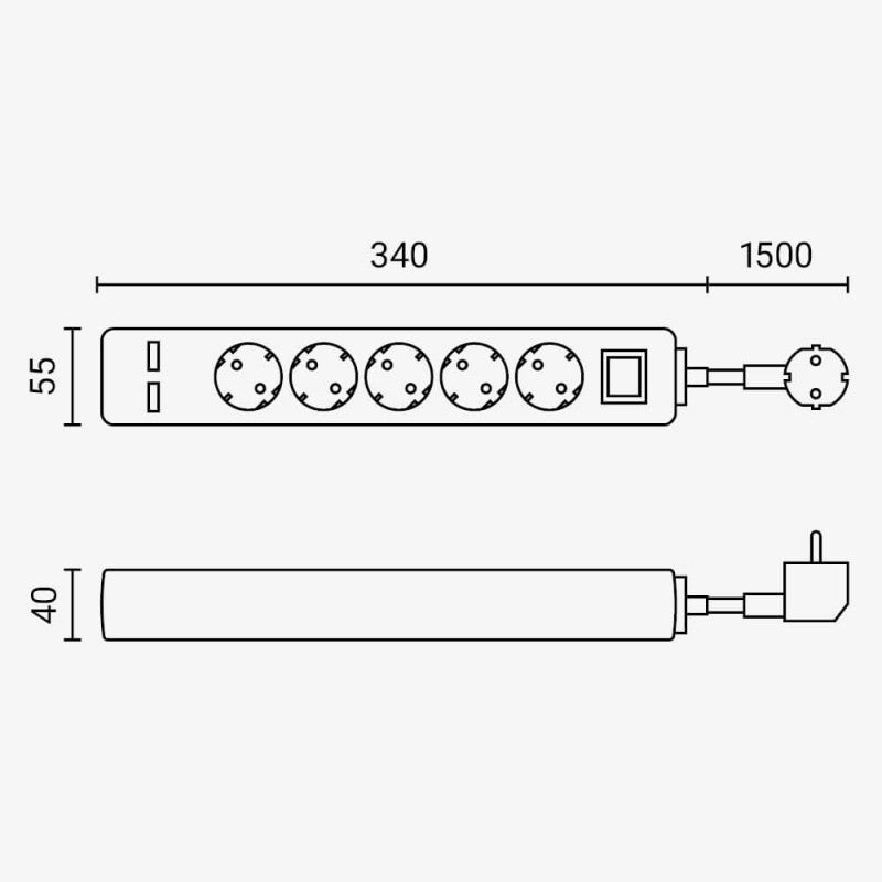 Power Strip, 5 Sockets, On/Off button, 2xUSB, 1.5m — image 3