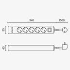 Power Strip, 5 Sockets, On/Off button, 2xUSB, 1.5m — image 3