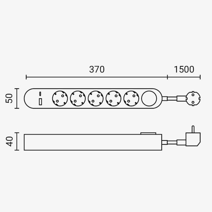 Power Strip, 5 Sockets, On/Off button, USBx2, 1.5m — image 3