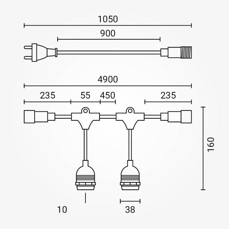 LED Outdoor String Light, Black, 6m, 10Pcs., Suspended Sockets, without Bulbs — image 7