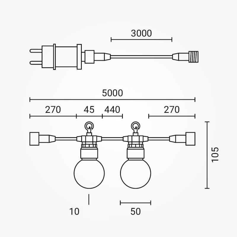 LED Outdoor String Light, Black, 8m, 10Pcs., 3W, Colorful — image 4