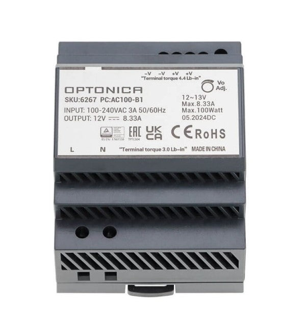 Ultra Slim DIN Rail Power Supply, 100W, 12V, 8.33A — image 2