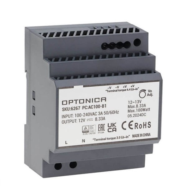 Ultra Slim DIN Rail Power Supply, 100W, 12V, 8.33A — image 1