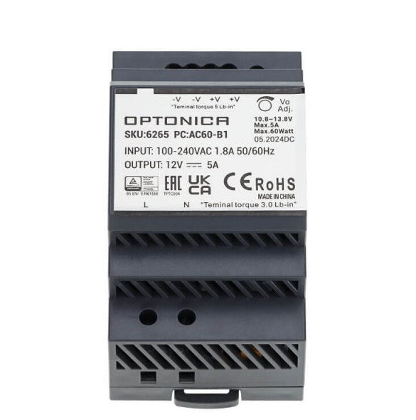 Ultra Slim DIN Rail Power Supply, 60W, 12V, 5A — image 2