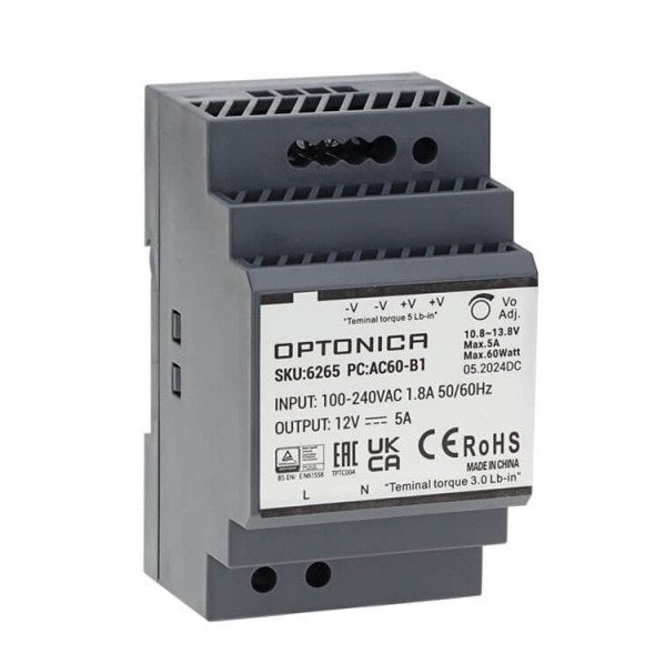 Ultra Slim DIN Rail Power Supply, 60W, 12V, 5A — image 1