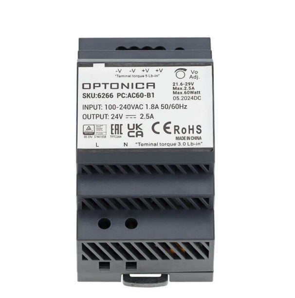 Ultra Slim DIN Rail Power Supply, 60W, 24V, 2.5A — image 2