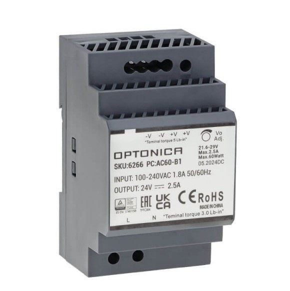 Ultra Slim DIN Rail Power Supply, 60W, 24V, 2.5A — image 1