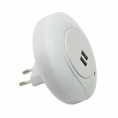 LED Socket Night Light, 0.5W, 2xUSB, White, White Light — image 1