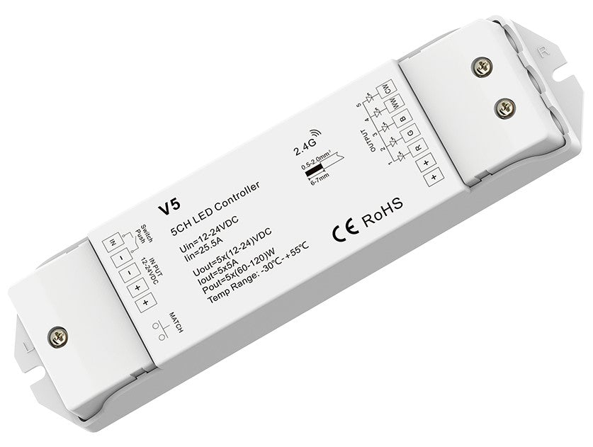 LED Constant Voltage Controller, 12-24V, 5A/Ch, 5 Channels, Remote Control — image 1