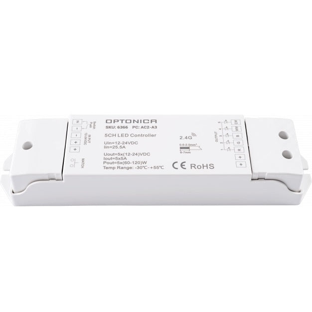 LED Constant Voltage Controller, 12-24V, 5A/Ch, 5 Channels, Remote Control — image 2