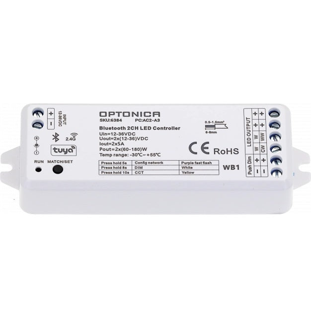 LED Bluetooth Wi-Fi Constant Voltage Controller, 12-36V, 5A/Ch, 2 Channels — image 2