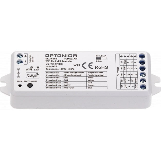 LED Constant Voltage Controller, 5in1 12-24V, 3A/Ch, 5 Channels, Tuya, 3 Years Warranty — image 2