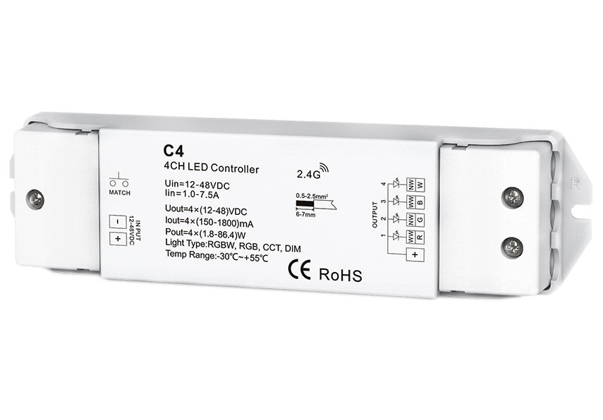 LED RGB/RGBW Controller, 4CH 4x300mA, C4, Constant Current, Remote Control — image 1