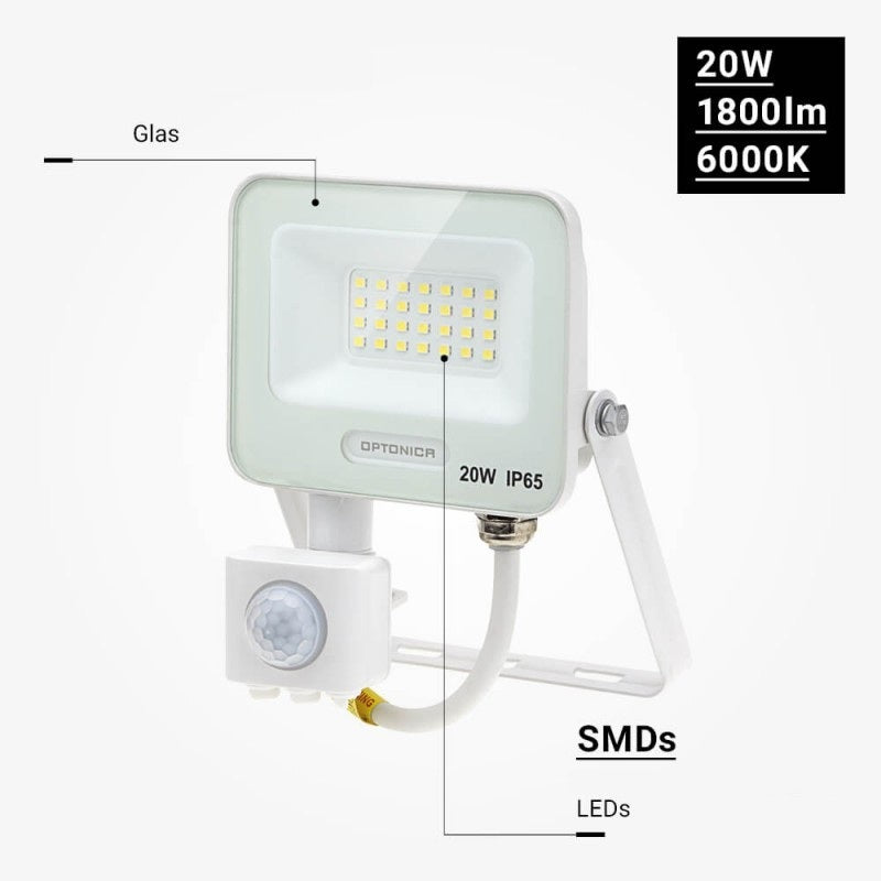 LED Floodlight, White, PIR Sensor, 20W, 120°, White Light — image 4