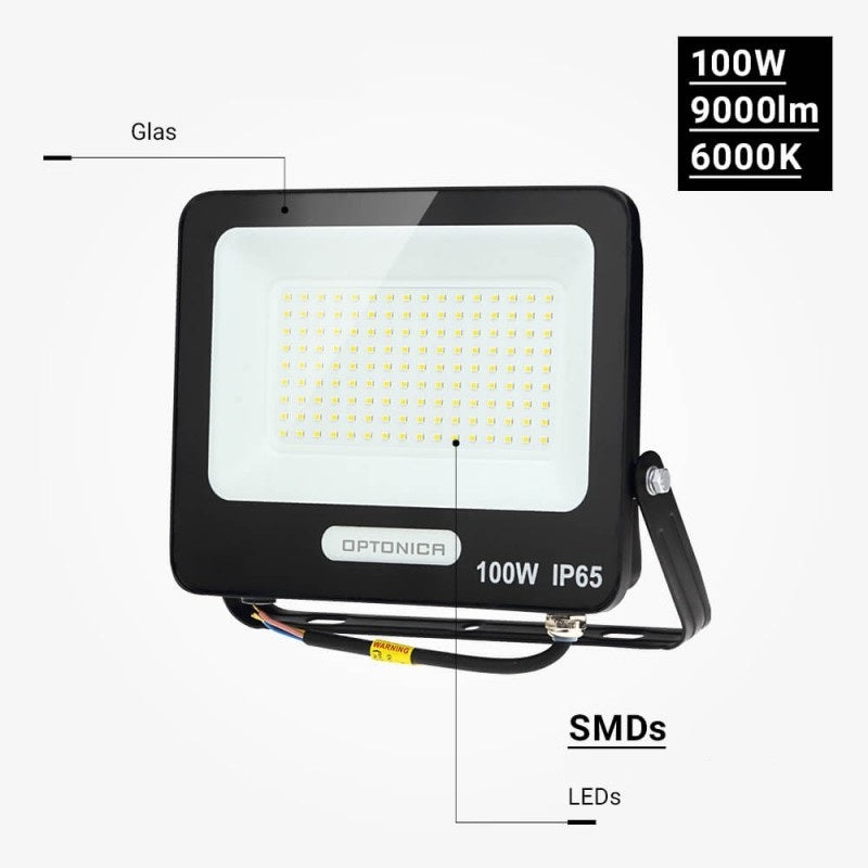 LED Floodlight, Black, 90Lm/W, 100W, Warm Light — image 6