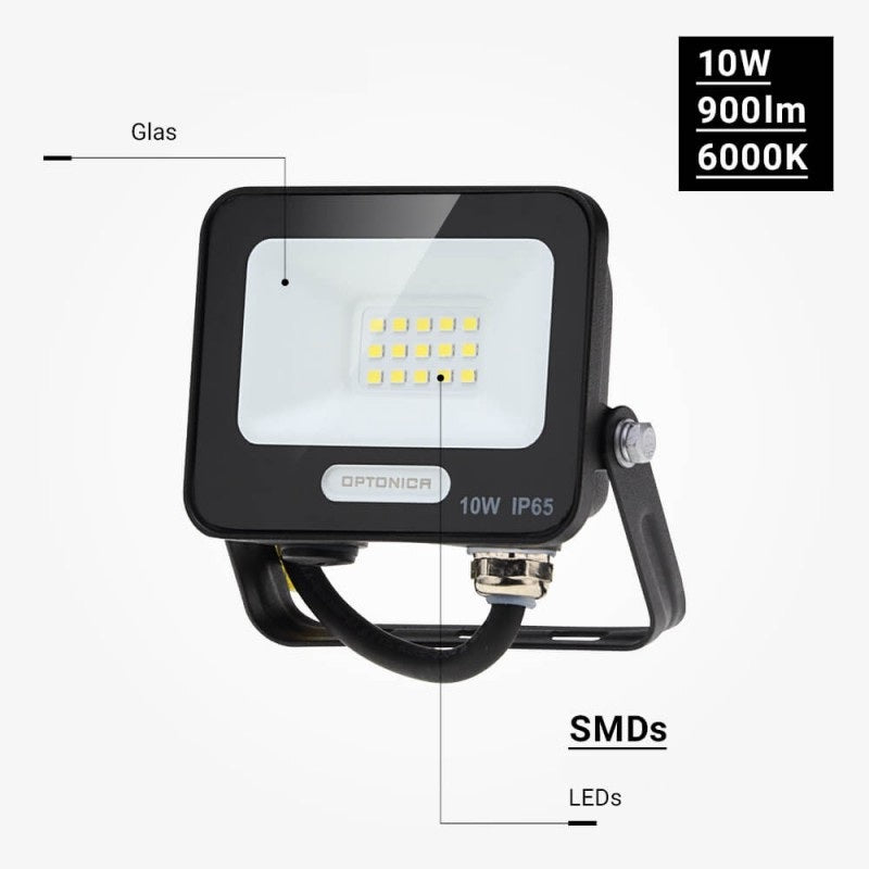 LED Floodlight, Black, 90Lm/W, 10W, Warm Light — image 4