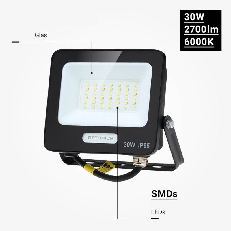 LED Floodlight, Black, 90Lm/W, 30W, Warm Light — image 4