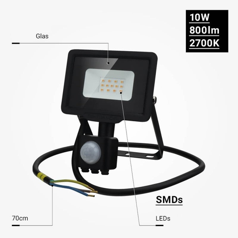 LED Floodlight, Black, City Line, PIR Sensor, Cable 70cm, 10W, Warm Light — image 4