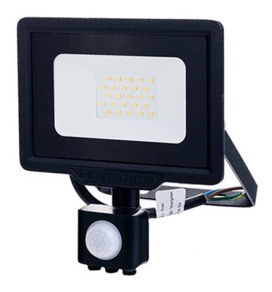 LED Floodlight, Black, City Line, PIR Sensor, Cable 70cm, 20W, Warm Light — image 1
