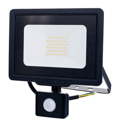 LED Floodlight, Black, City Line, PIR Sensor, Cable 70cm, 30W, Warm Light — image 1