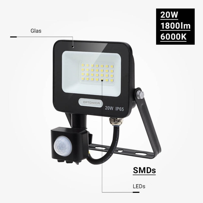 LED Floodlight, Black, PIR Sensor, 20W, 120°, Warm Light — image 4