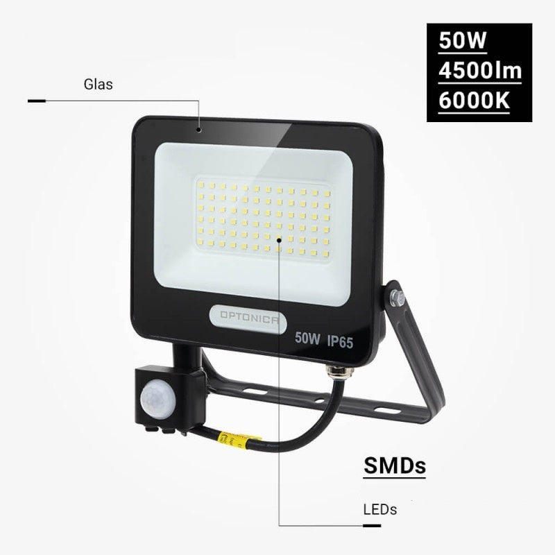 LED Floodlight, Black, PIR Sensor, 50W, 120°, White Light — image 4