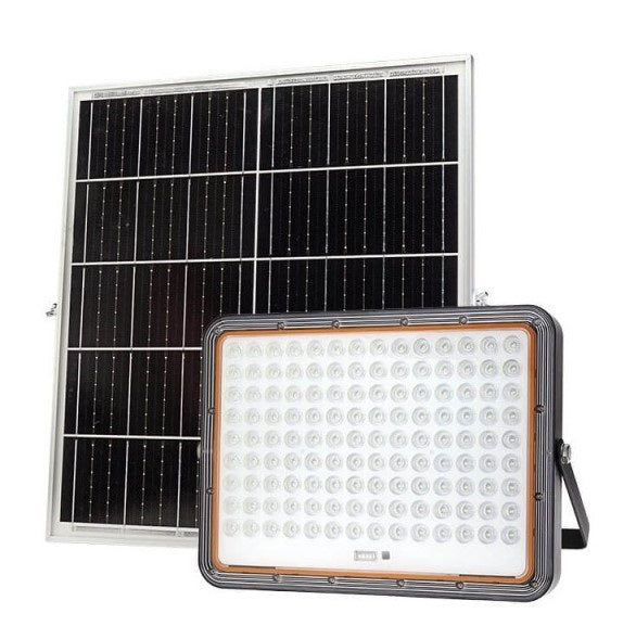 LED Floodlight, Black, with Solar Panel, 30W, White Light — image 1