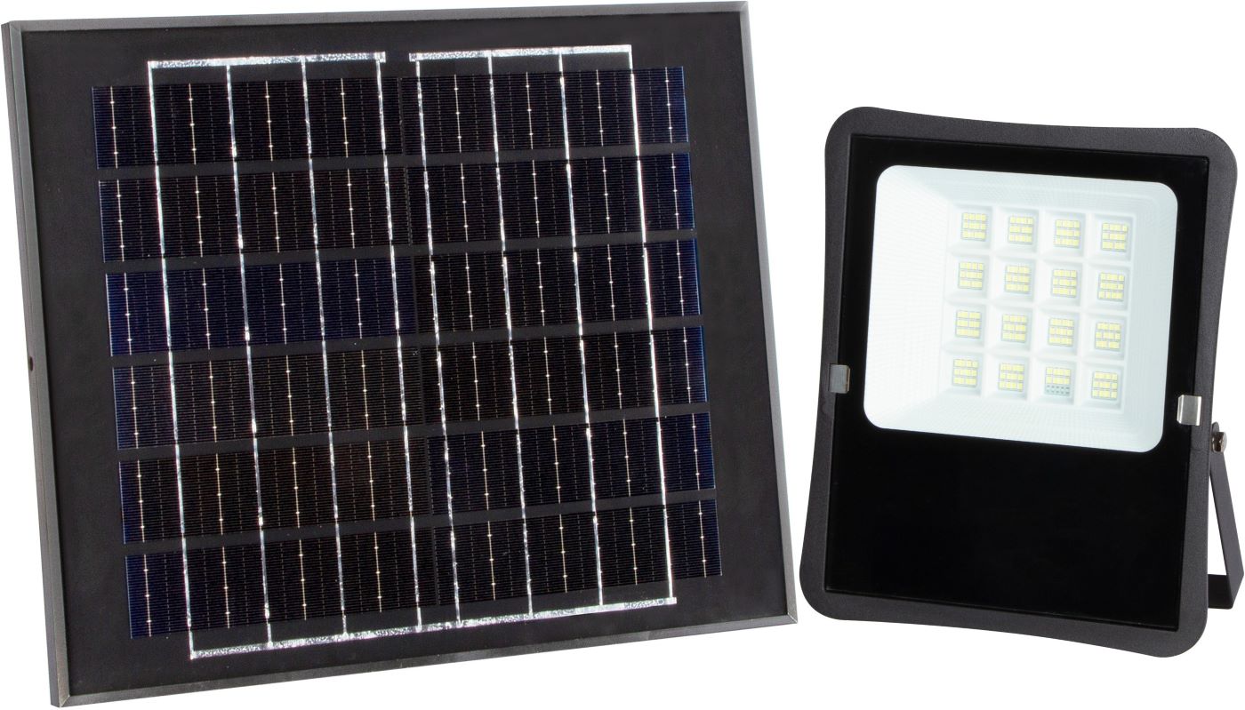 LED Floodlight, Black, with Solar Panel, 16W, 1200Lm, White Light — image 1