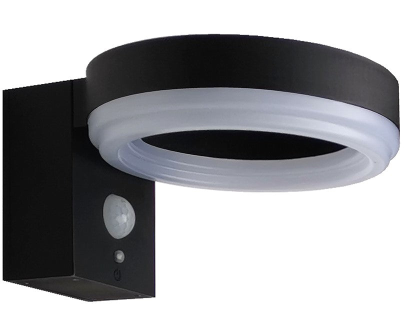 LED Solar Wall Lamp, Black, Round, PIR Sensor, 6W, White Light — image 1