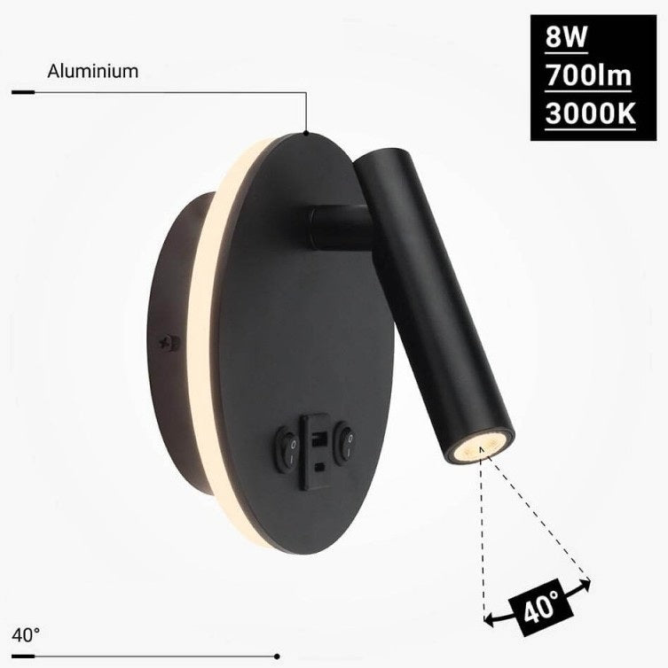 LED Wall Light, 8W, ON/OFF-Switch, USB, Black, Neutral Light — image 4