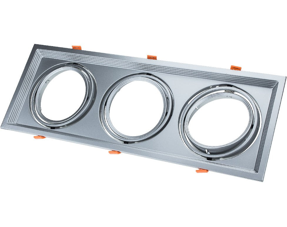LED Downlight, Rectangular, Silver, 3 Rings, Adjustable — image 1